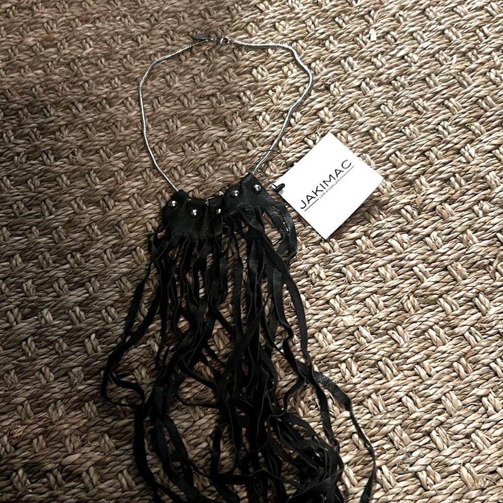 NWT Jakimac Silver Black Tassle Choker Necklace